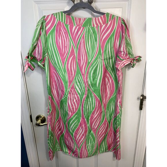 Lilly Pulitzer Pink and Green Leaf Silk Dress Size 10 - Picture 2 of 11